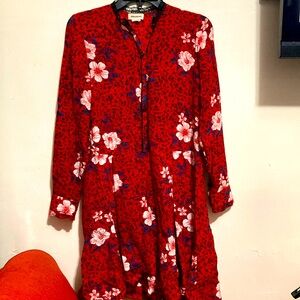 ZADIG & VOLTAIRE RED FLORAL LONG SLEEVE DRESS SMALL